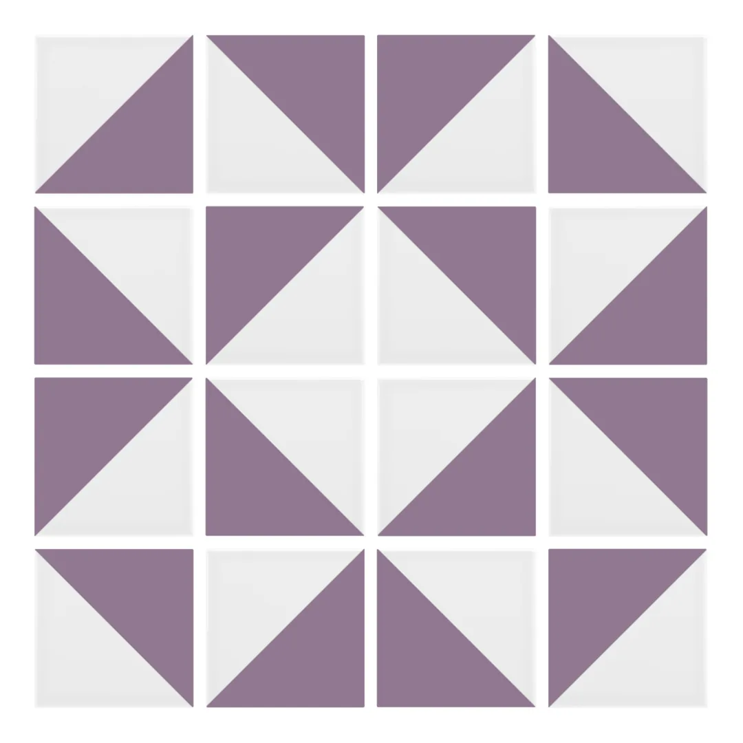 Patrón 3 de colocación de Azulejo Trigone Blanco 10x10 Violeta Mate