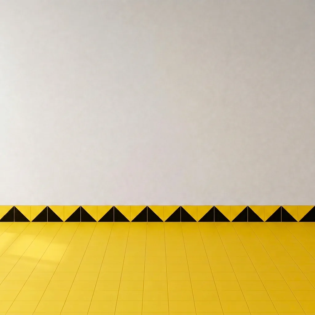 Azulejo Trigone Color 10x10 Amarillo Brillo formando una banda decorativa en una pared