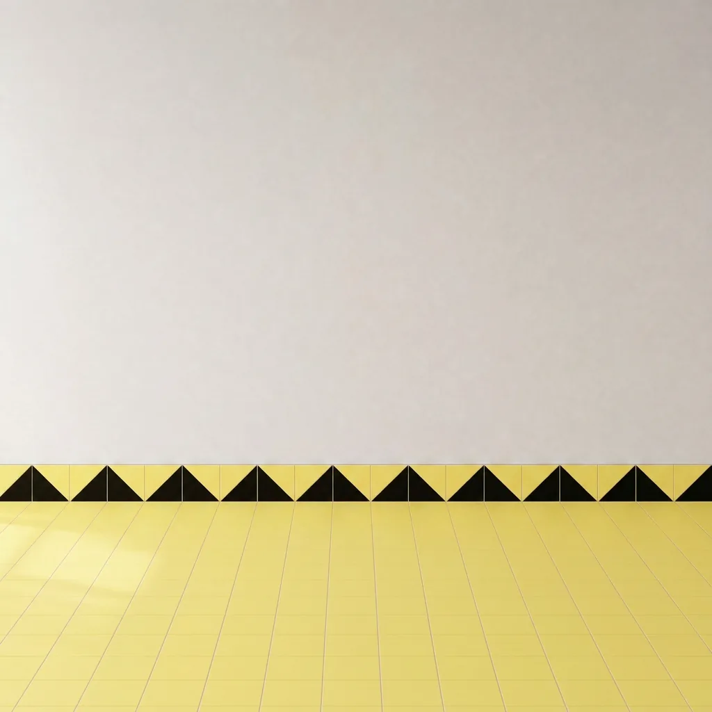 Azulejo Trigone Color 10x10 Amarillo Claro Brillo formando una banda decorativa en una pared