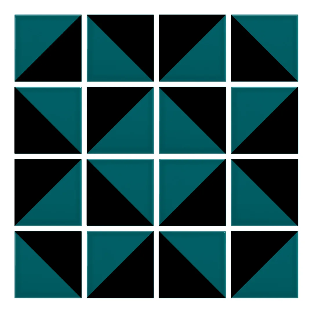 Patrón 3 de colocación de Azulejo Trigone Color 10x10 Azul Turquesa Brillo