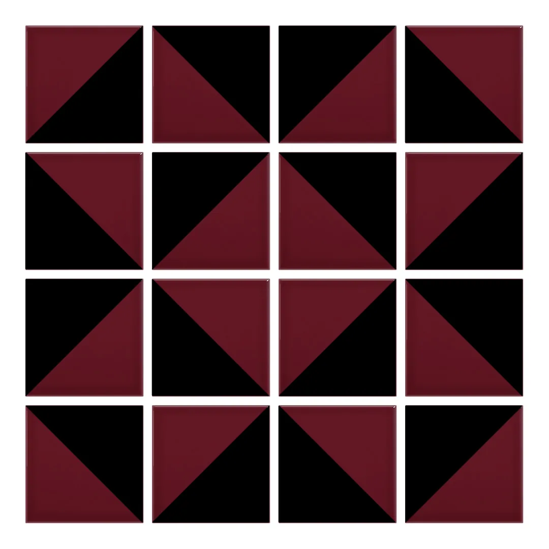 Patrón 3 de colocación de Azulejo Trigone Color 10x10 Burdeos Brillo