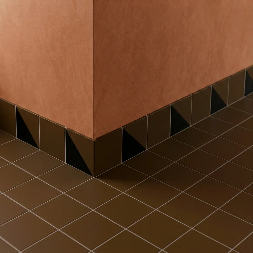 Azulejo Trigone Color 10x10 Marrón Mocca Brillo colocado como cenefa en un suelo