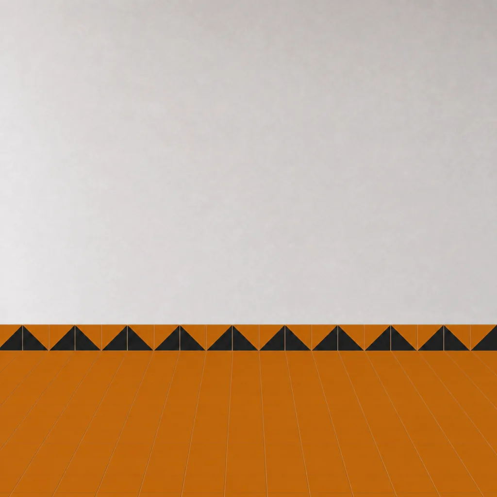 Azulejo Trigone Color 10x10 Naranja Brillo formando una banda decorativa en una pared