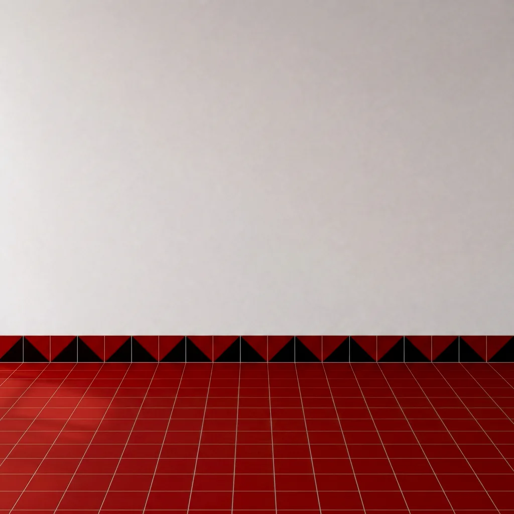 Azulejo Trigone Color 10x10 Rojo Brillo formando una banda decorativa en una pared
