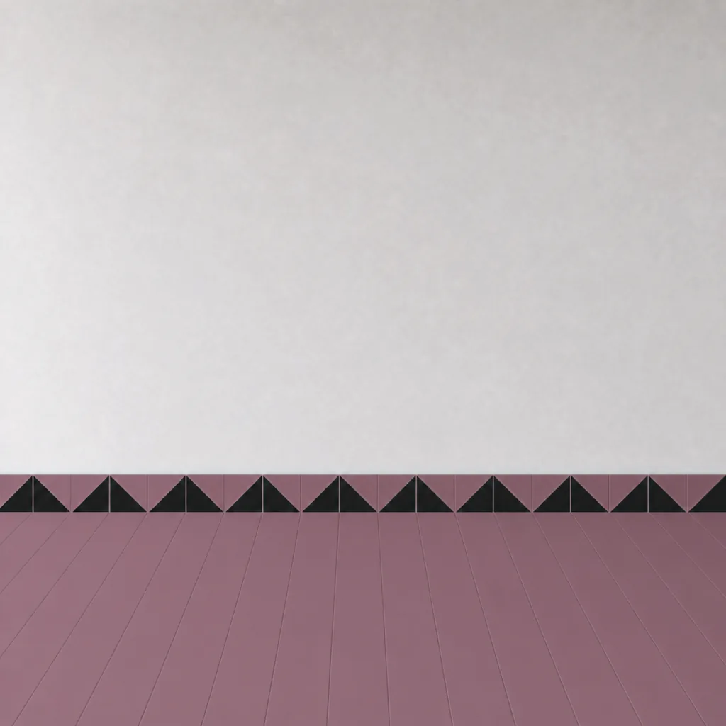 Azulejo Trigone Color 10x10 Rosa Malva Mate formando una banda decorativa en una pared