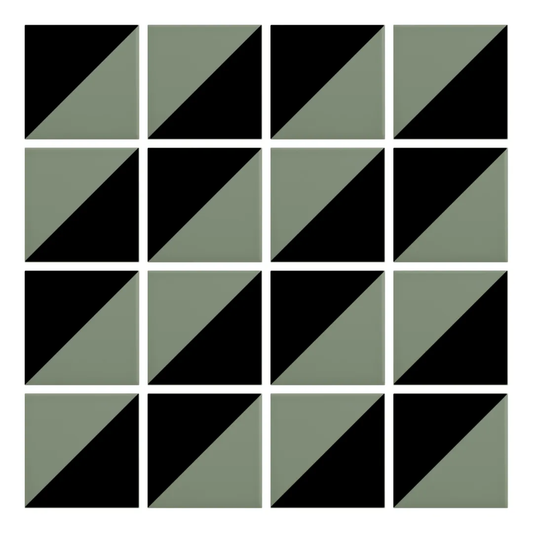 Patrón 2 de colocación de Azulejo Trigone Color 10x10 Verde Caqui Mate