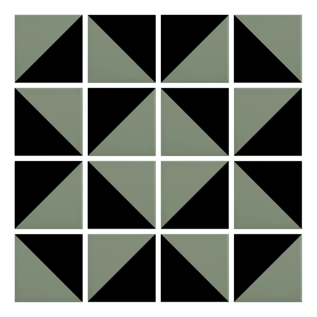 Patrón 3 de colocación de Azulejo Trigone Color 10x10 Verde Caqui Mate