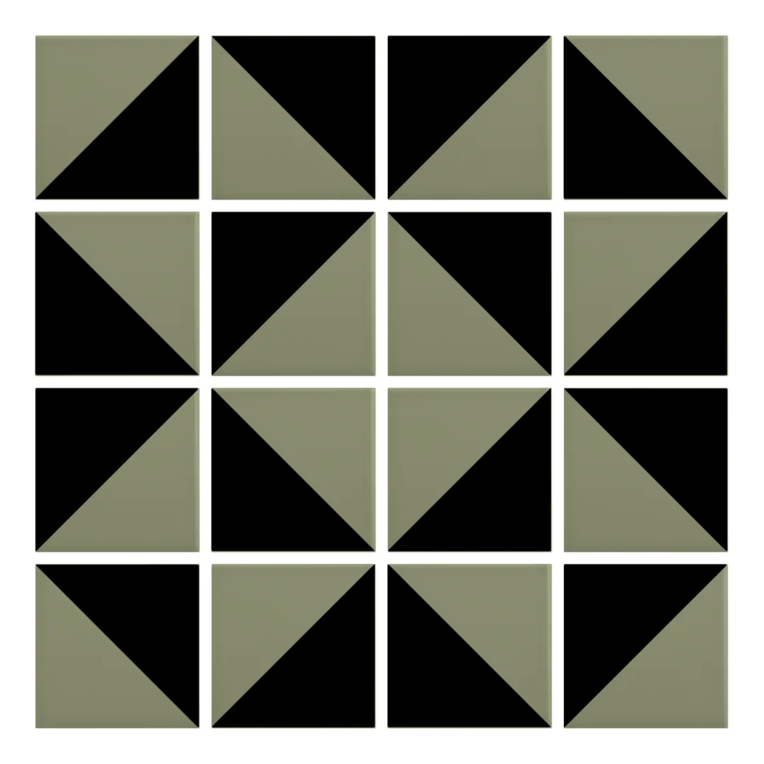 Patrón 3 de colocación de Azulejo Trigone Color 10x10 Verde Oliva Mate