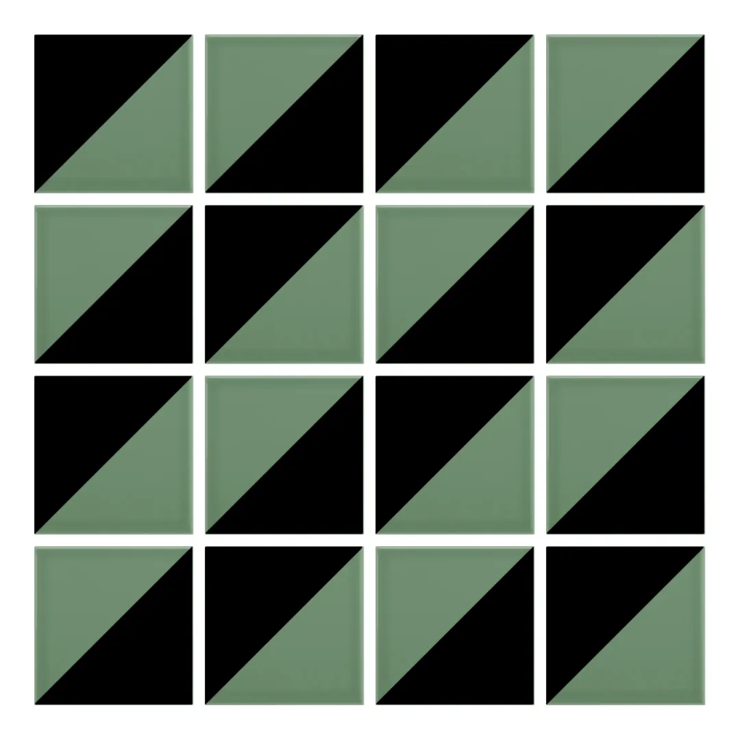 Patrón 2 de colocación de Azulejo Trigone Color 10x10 Verde Oscuro Brillo
