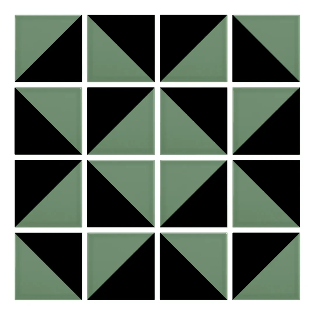 Patrón 3 de colocación de Azulejo Trigone Color 10x10 Verde Oscuro Brillo
