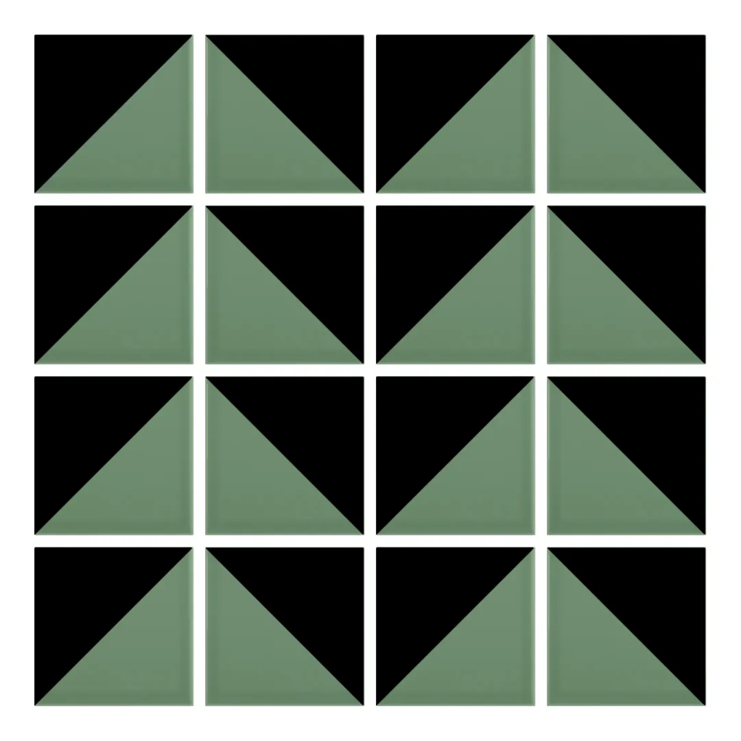Patrón 6 de colocación de Azulejo Trigone Color 10x10 Verde Oscuro Brillo
