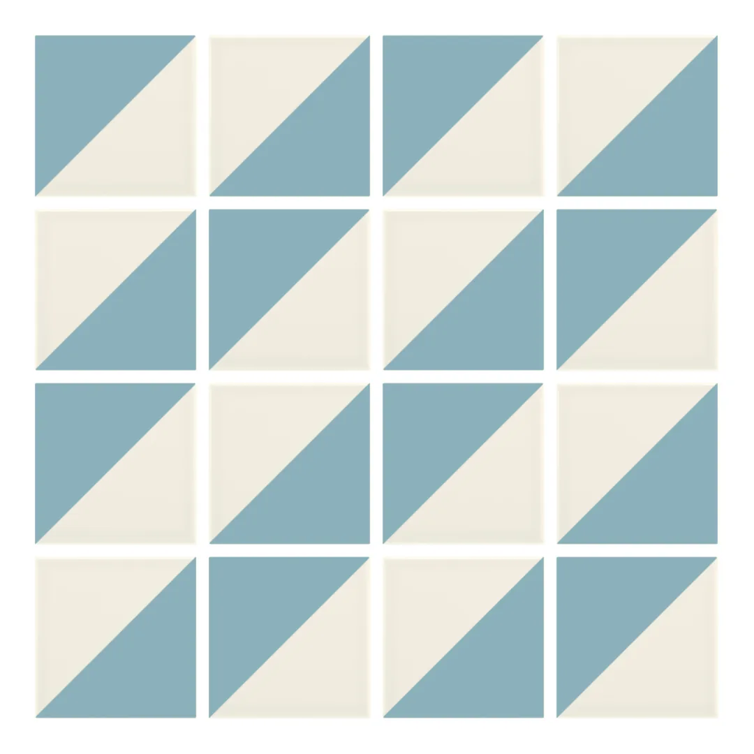 Patrón 2 de colocación de Azulejo Trigone Crema 10x10 Azul Bebé Brillo