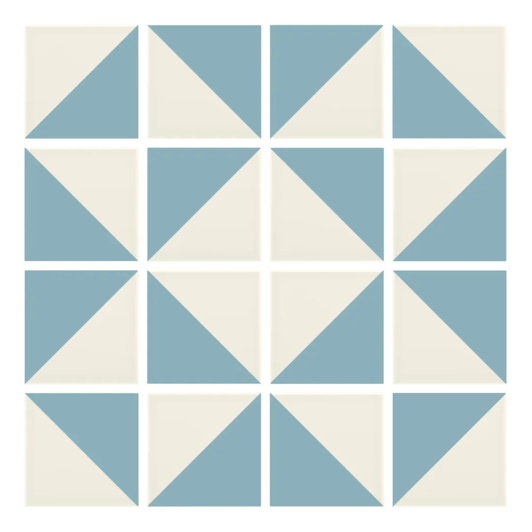Patrón 3 de colocación de Azulejo Trigone Crema 10x10 Azul Bebé Brillo