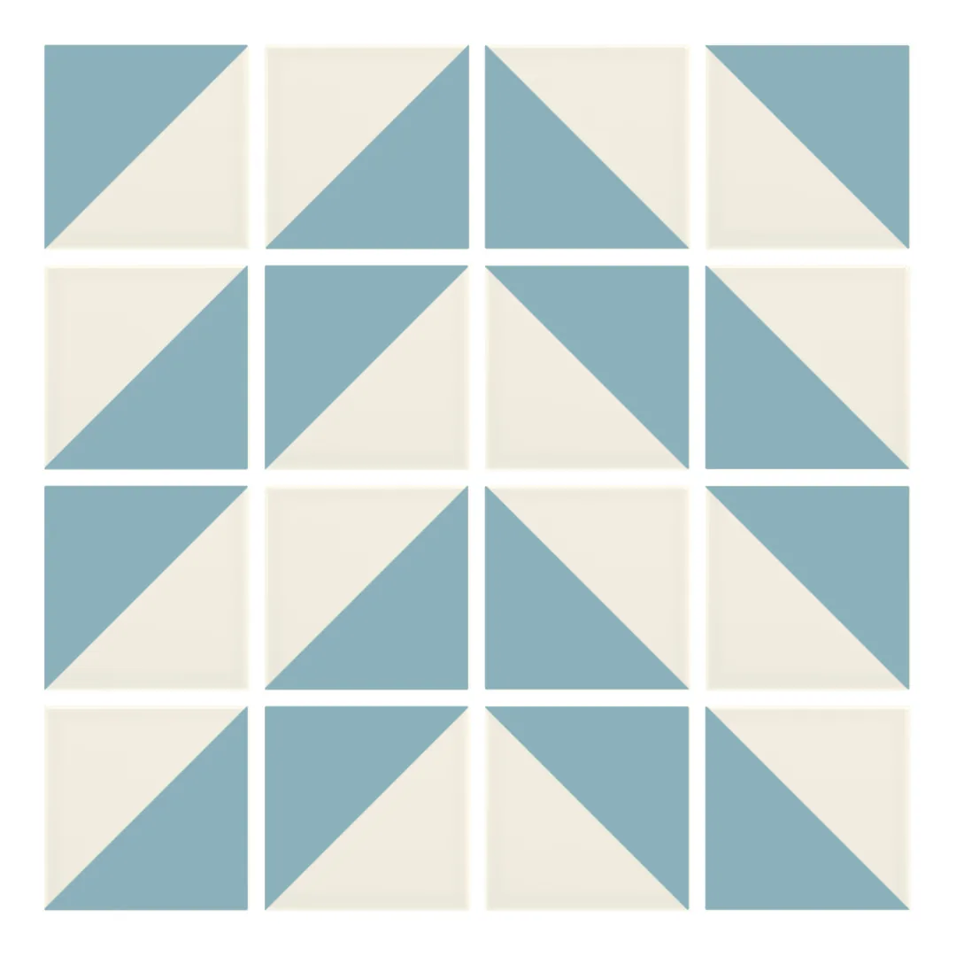 Patrón 4 de colocación de Azulejo Trigone Crema 10x10 Azul Bebé Brillo