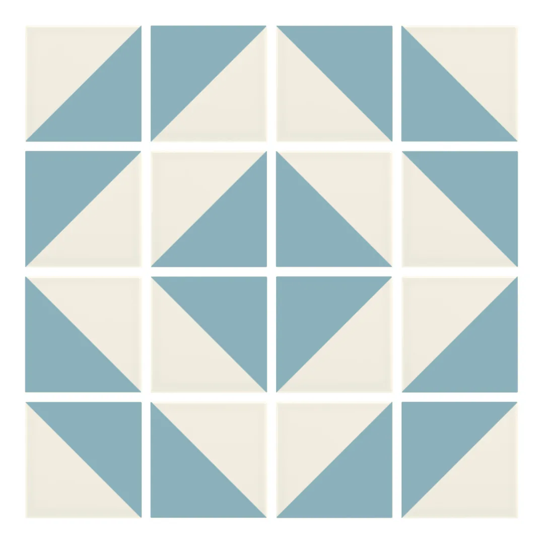 Patrón 5 de colocación de Azulejo Trigone Crema 10x10 Azul Bebé Brillo