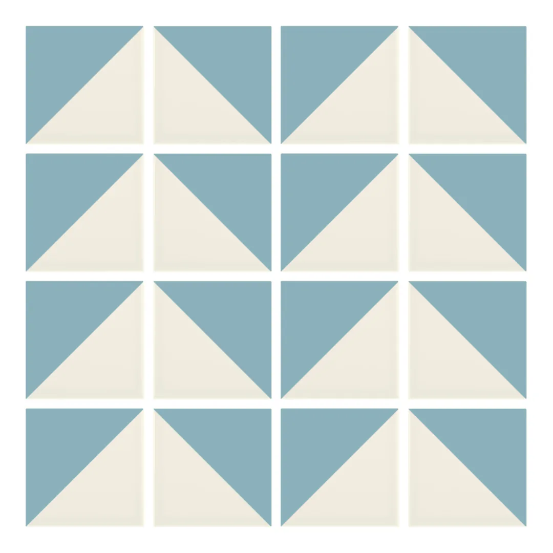 Patrón 6 de colocación de Azulejo Trigone Crema 10x10 Azul Bebé Brillo