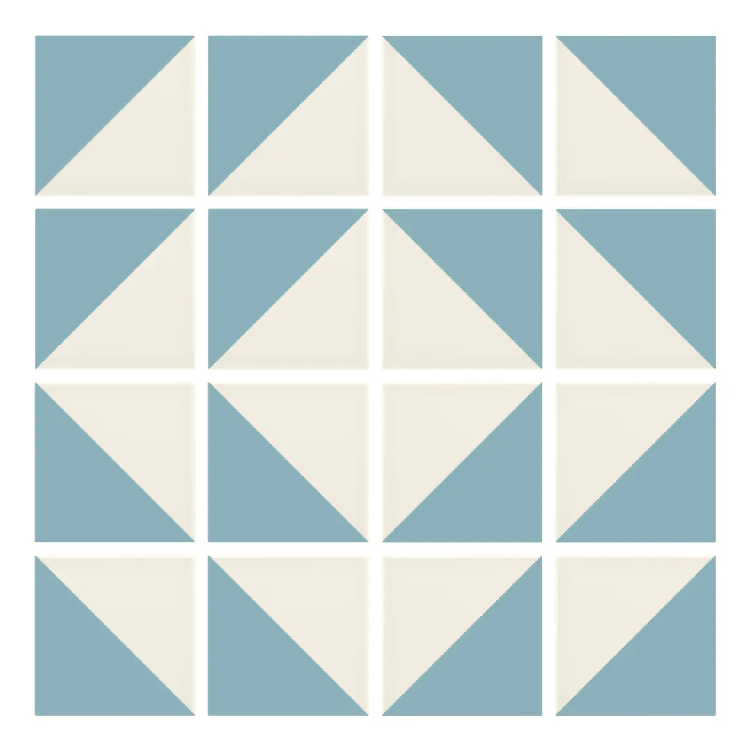 Patrón 7 de colocación de Azulejo Trigone Crema 10x10 Azul Bebé Brillo