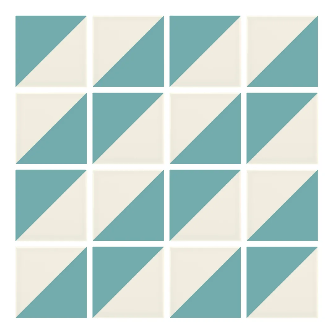 Patrón 2 de colocación de Azulejo Trigone Crema 10x10 Azul Océano Brillo