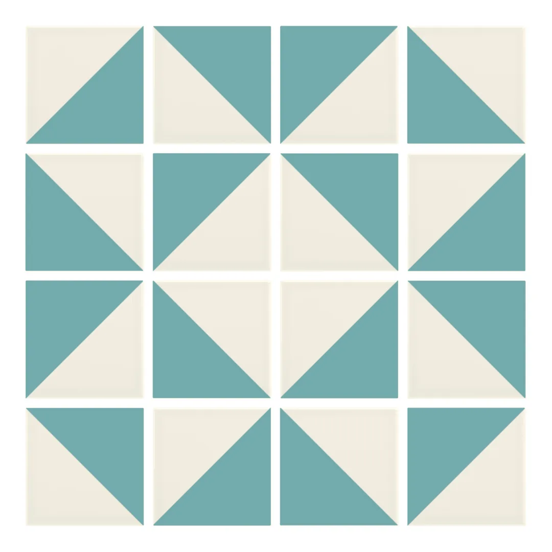 Patrón 3 de colocación de Azulejo Trigone Crema 10x10 Azul Océano Brillo