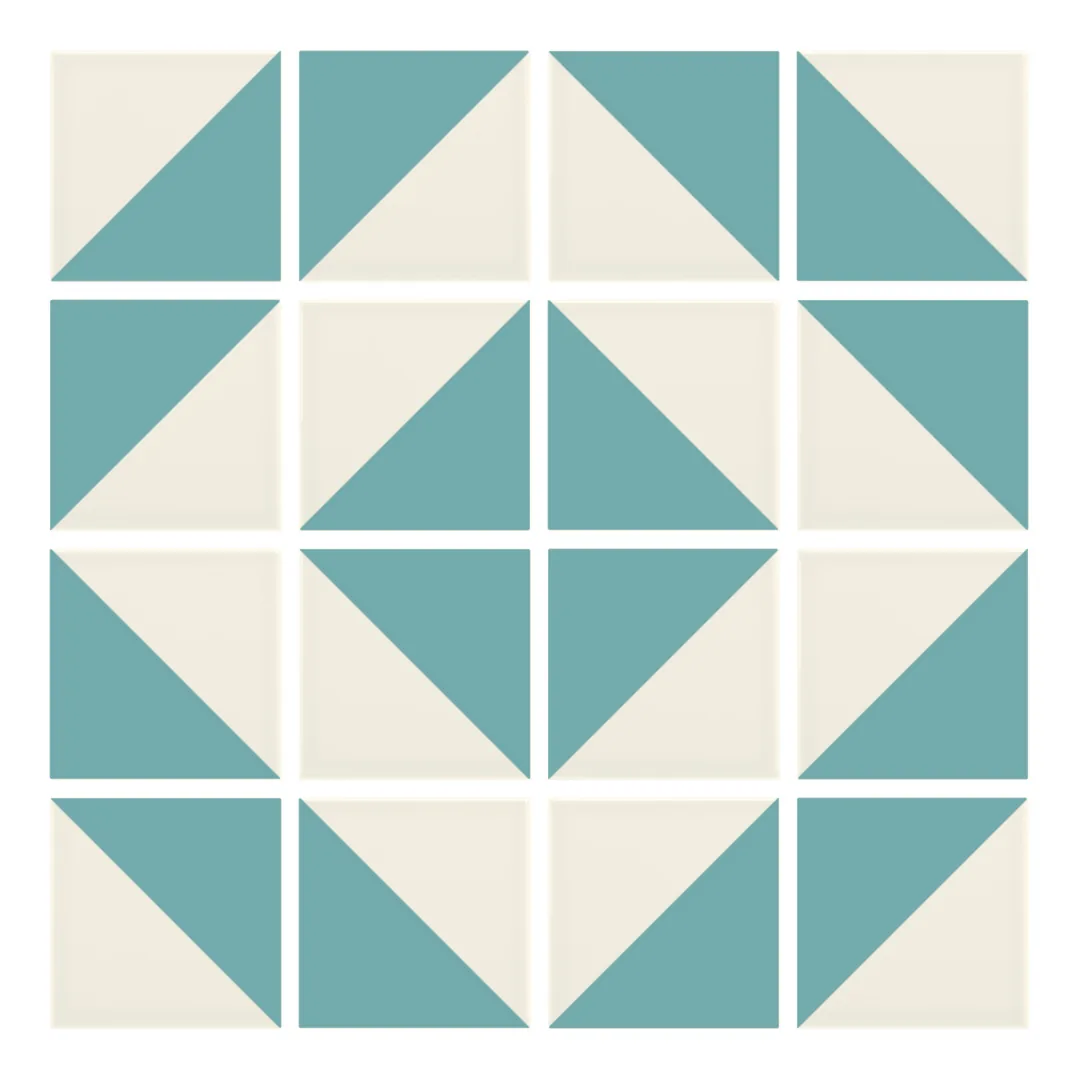 Patrón 5 de colocación de Azulejo Trigone Crema 10x10 Azul Océano Brillo