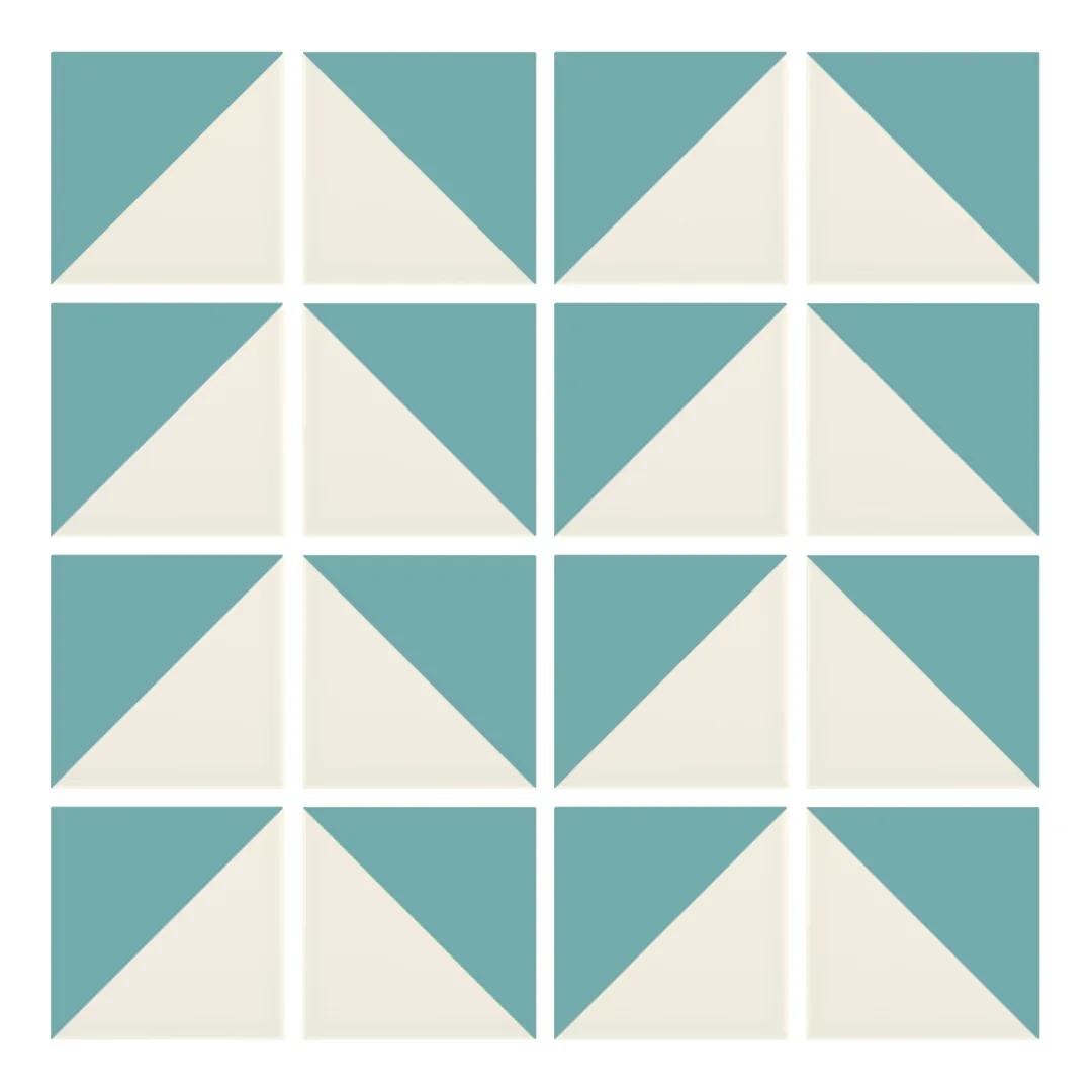 Patrón 6 de colocación de Azulejo Trigone Crema 10x10 Azul Océano Brillo
