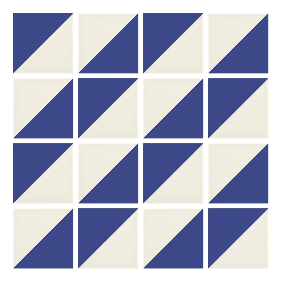 Patrón 2 de colocación de Azulejo Trigone Crema 10x10 Azul Oscuro Brillo