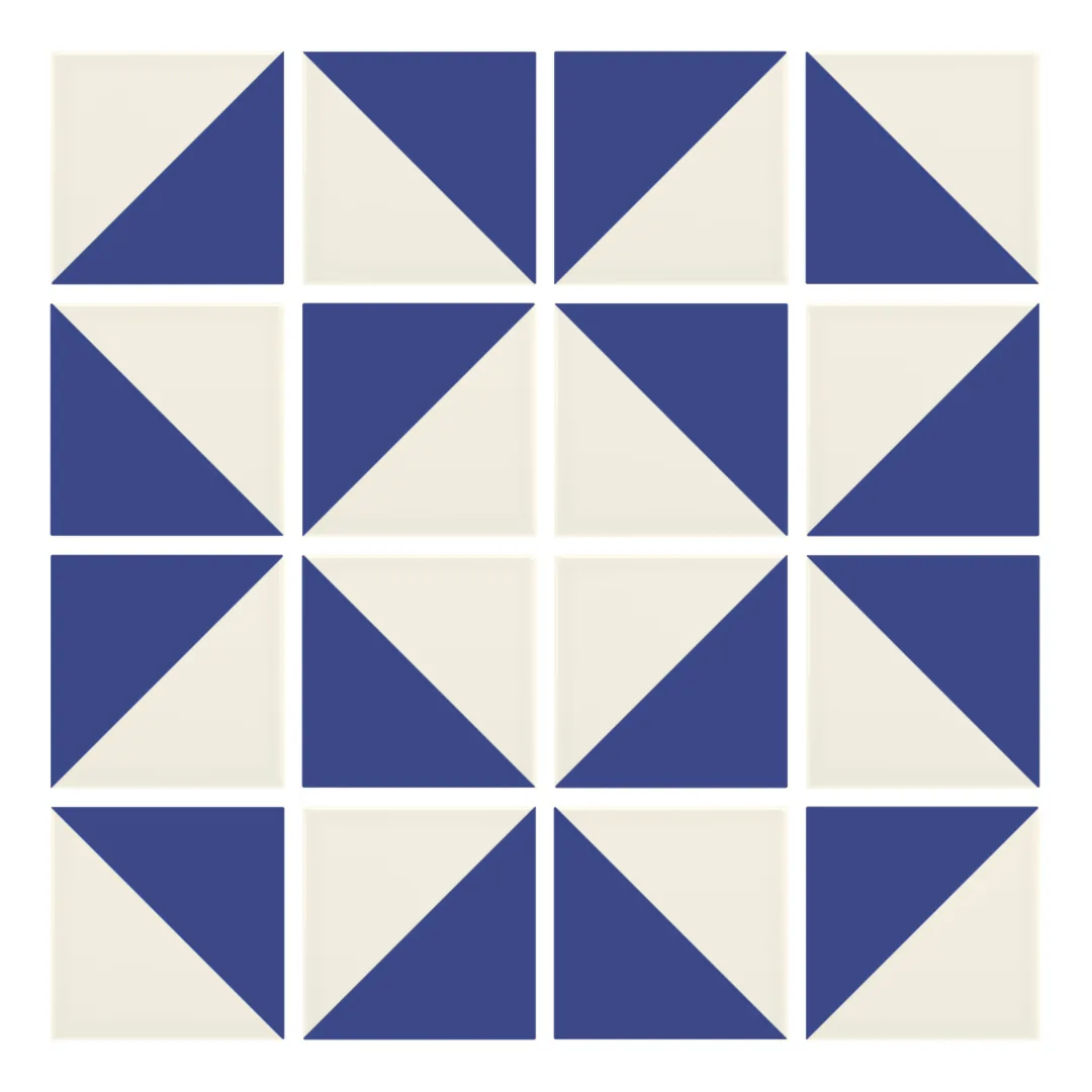 Patrón 3 de colocación de Azulejo Trigone Crema 10x10 Azul Oscuro Brillo