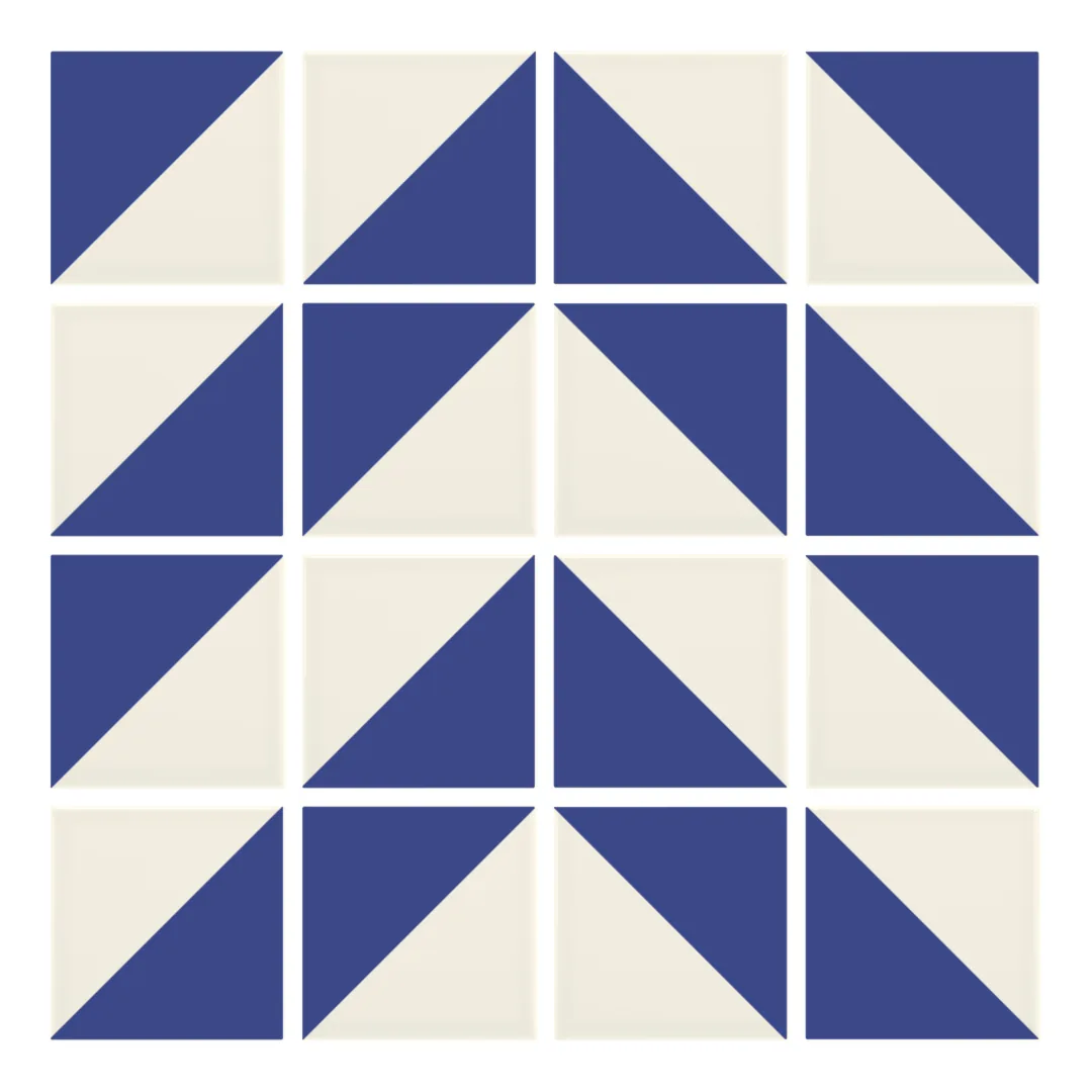 Patrón 4 de colocación de Azulejo Trigone Crema 10x10 Azul Oscuro Brillo