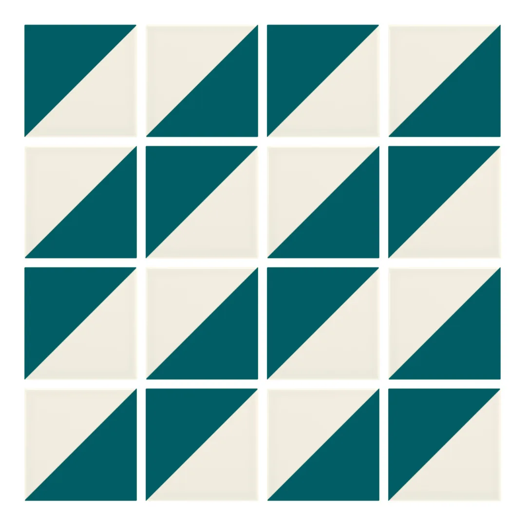Patrón 2 de colocación de Azulejo Trigone Crema 10x10 Azul Turquesa Brillo