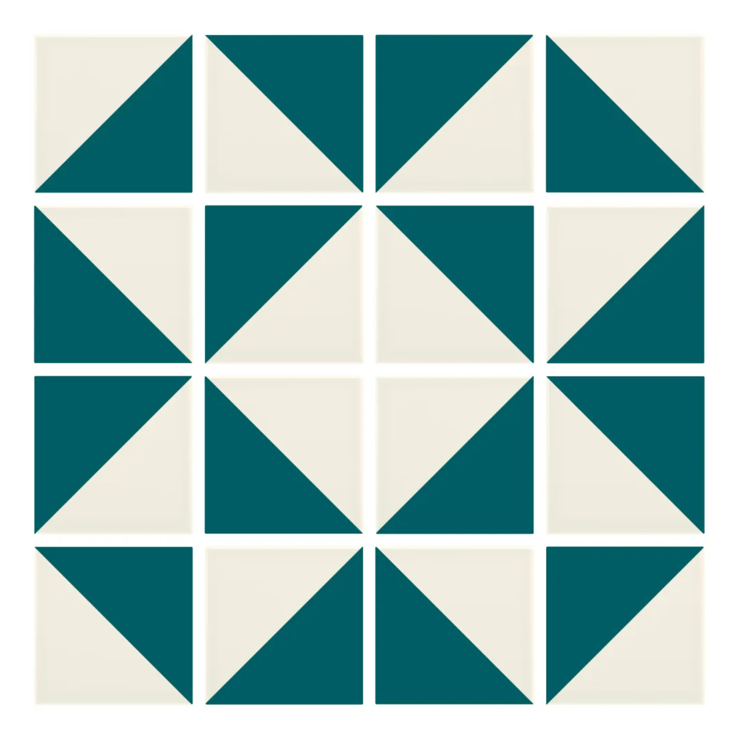 Patrón 3 de colocación de Azulejo Trigone Crema 10x10 Azul Turquesa Brillo