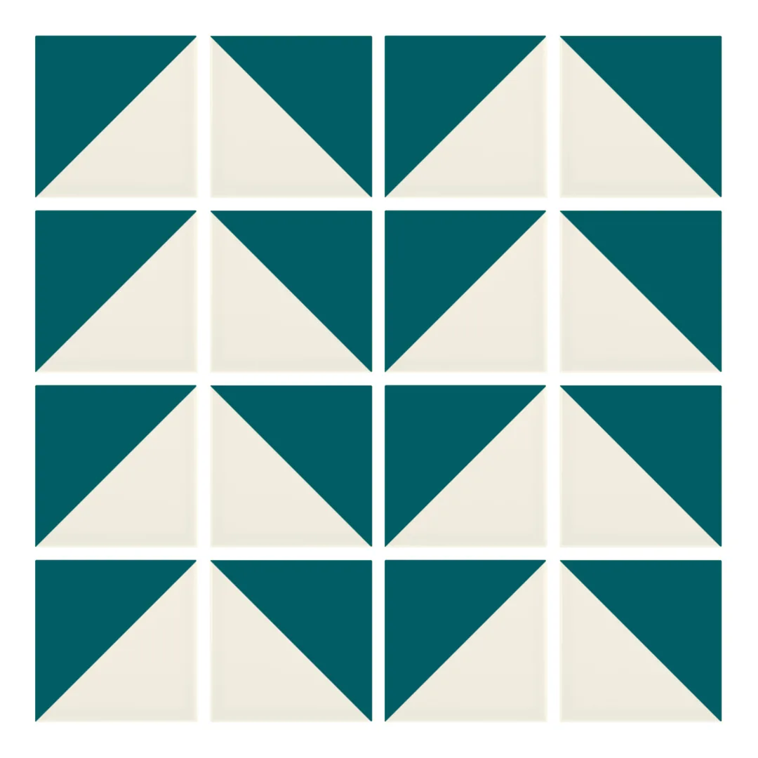 Patrón 6 de colocación de Azulejo Trigone Crema 10x10 Azul Turquesa Brillo