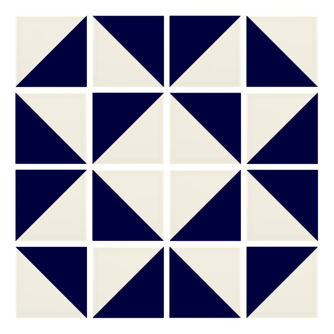 Patrón 3 de colocación de Azulejo Trigone Crema 10x10 Azul Victoriano Brillo