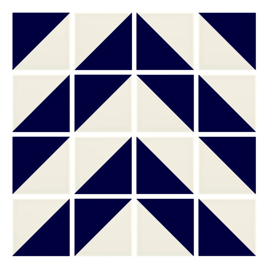 Patrón 4 de colocación de Azulejo Trigone Crema 10x10 Azul Victoriano Brillo