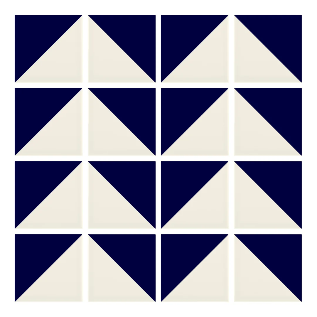 Patrón 6 de colocación de Azulejo Trigone Crema 10x10 Azul Victoriano Brillo