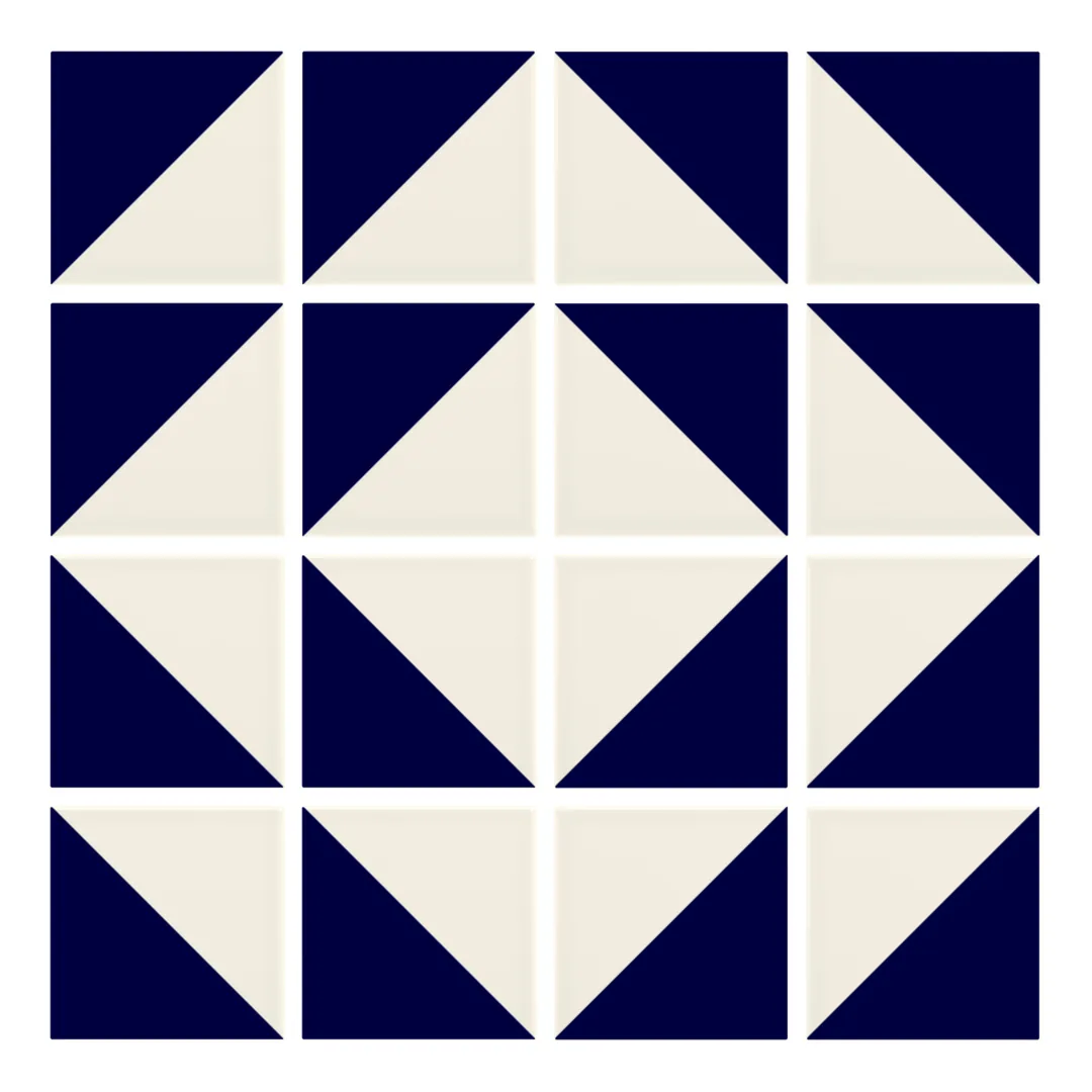 Patrón 7 de colocación de Azulejo Trigone Crema 10x10 Azul Victoriano Brillo