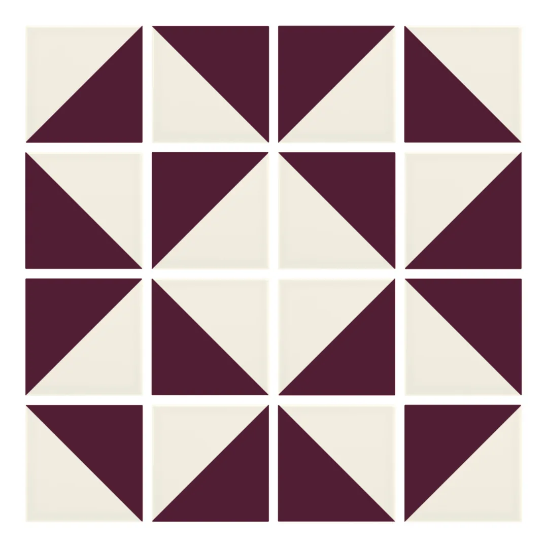 Patrón 3 de colocación de Azulejo Trigone Crema 10x10 Berenjena Brillo