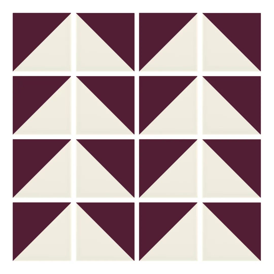 Patrón 6 de colocación de Azulejo Trigone Crema 10x10 Berenjena Brillo