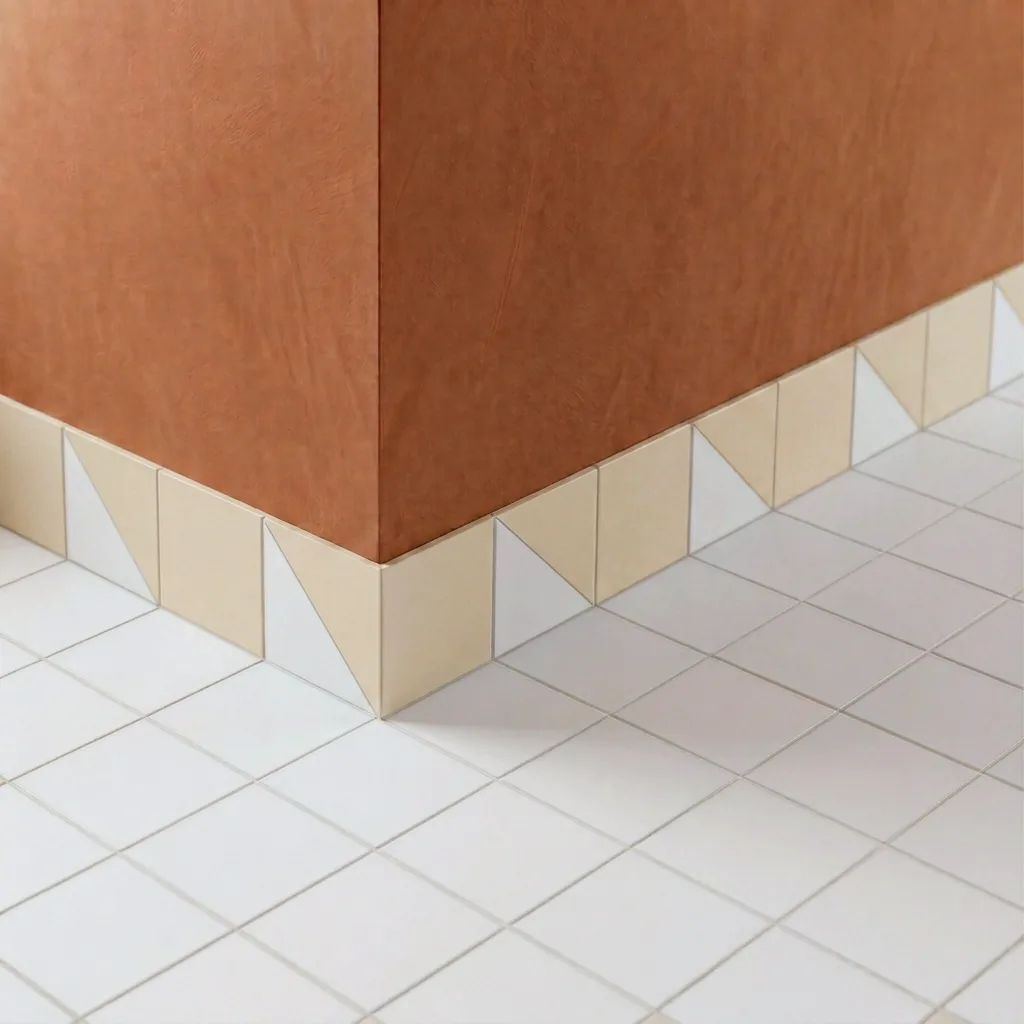 Azulejo Trigone Crema 10x10 Blanco Mate colocado como cenefa en un suelo