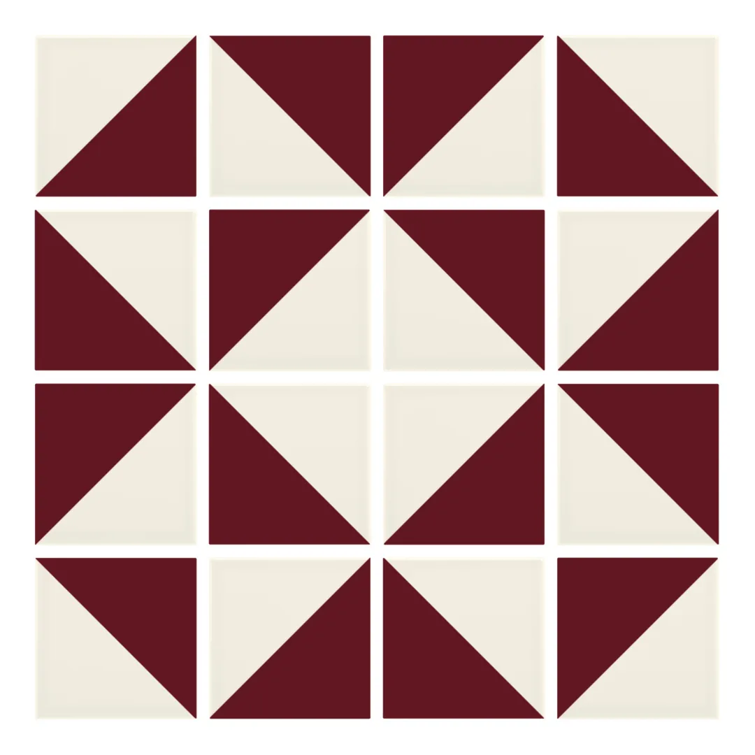 Patrón 3 de colocación de Azulejo Trigone Crema 10x10 Burdeos Brillo