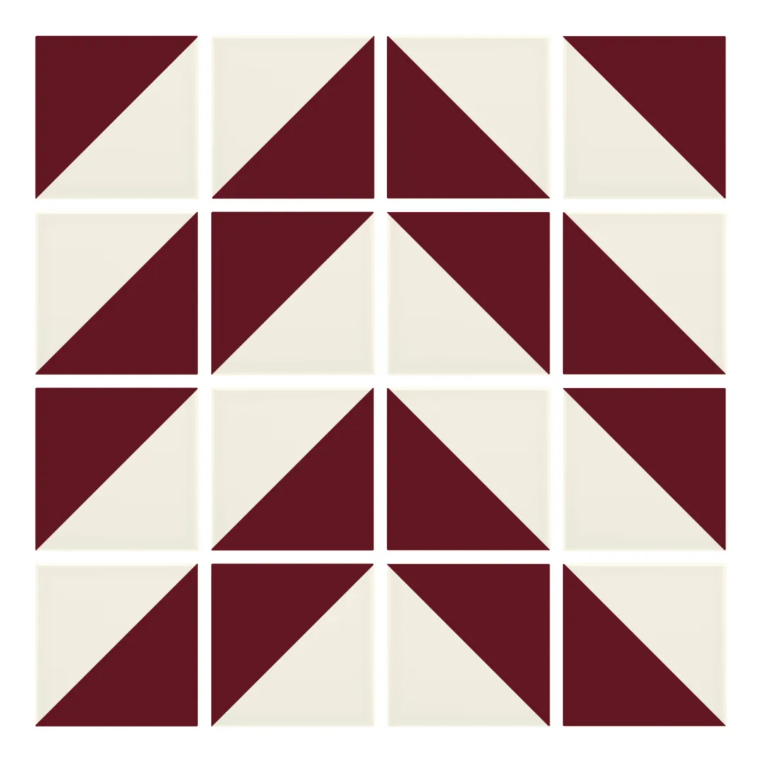 Patrón 4 de colocación de Azulejo Trigone Crema 10x10 Burdeos Brillo