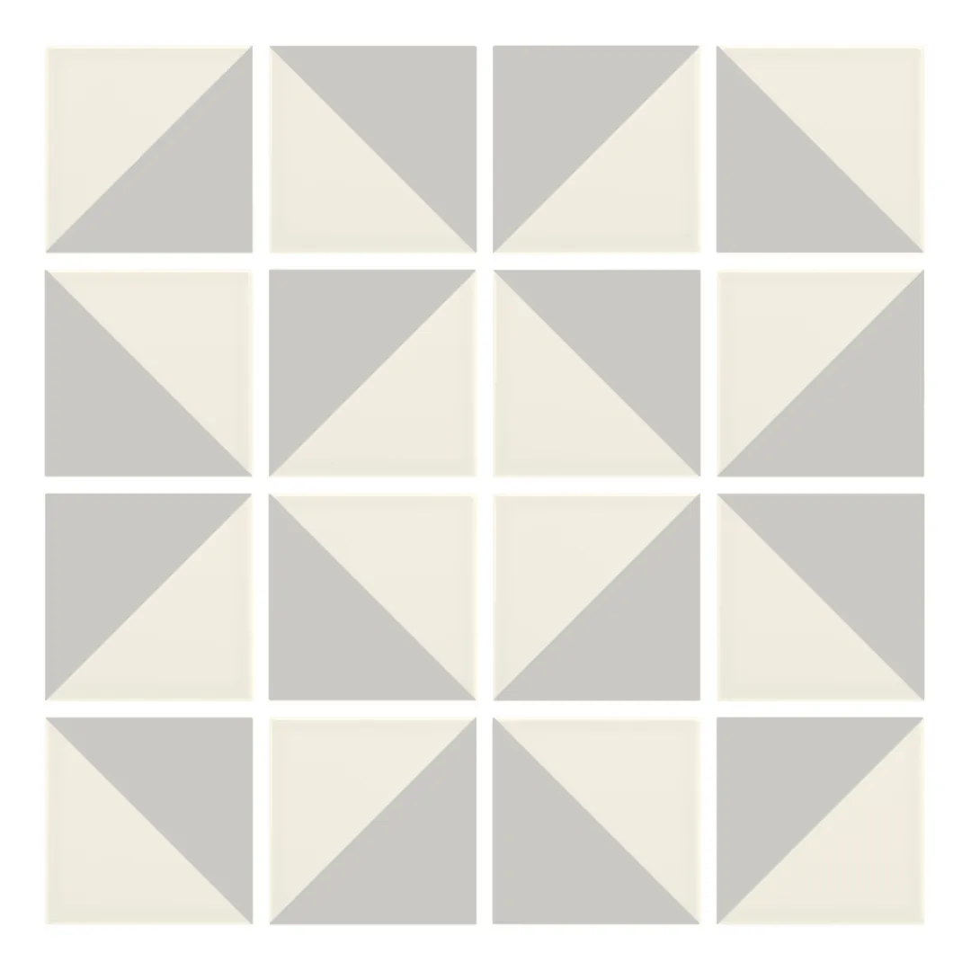 Patrón 3 de colocación de Azulejo Trigone Crema 10x10 Gris Ceniza Mate