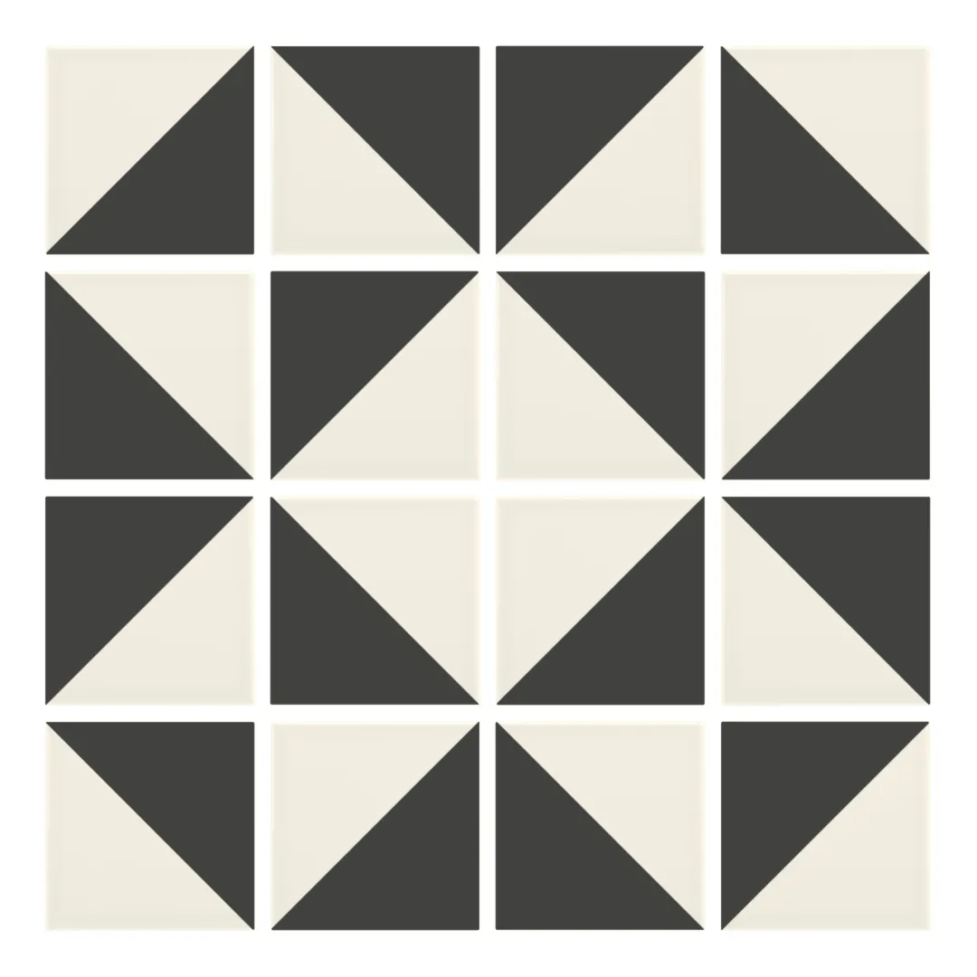 Patrón 3 de colocación de Azulejo Trigone Crema 10x10 Gris Grafito Mate