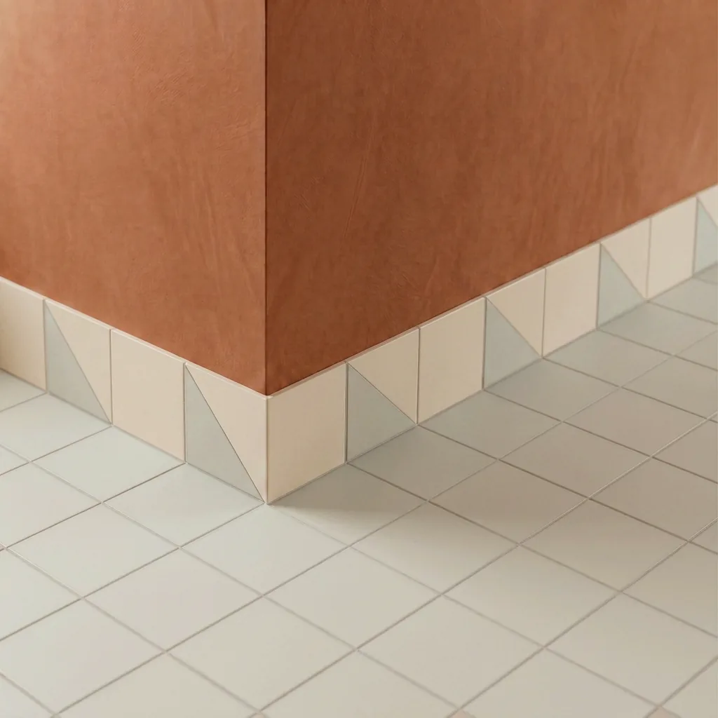 Azulejo Trigone Crema 10x10 Hueso Mate colocado como cenefa en un suelo