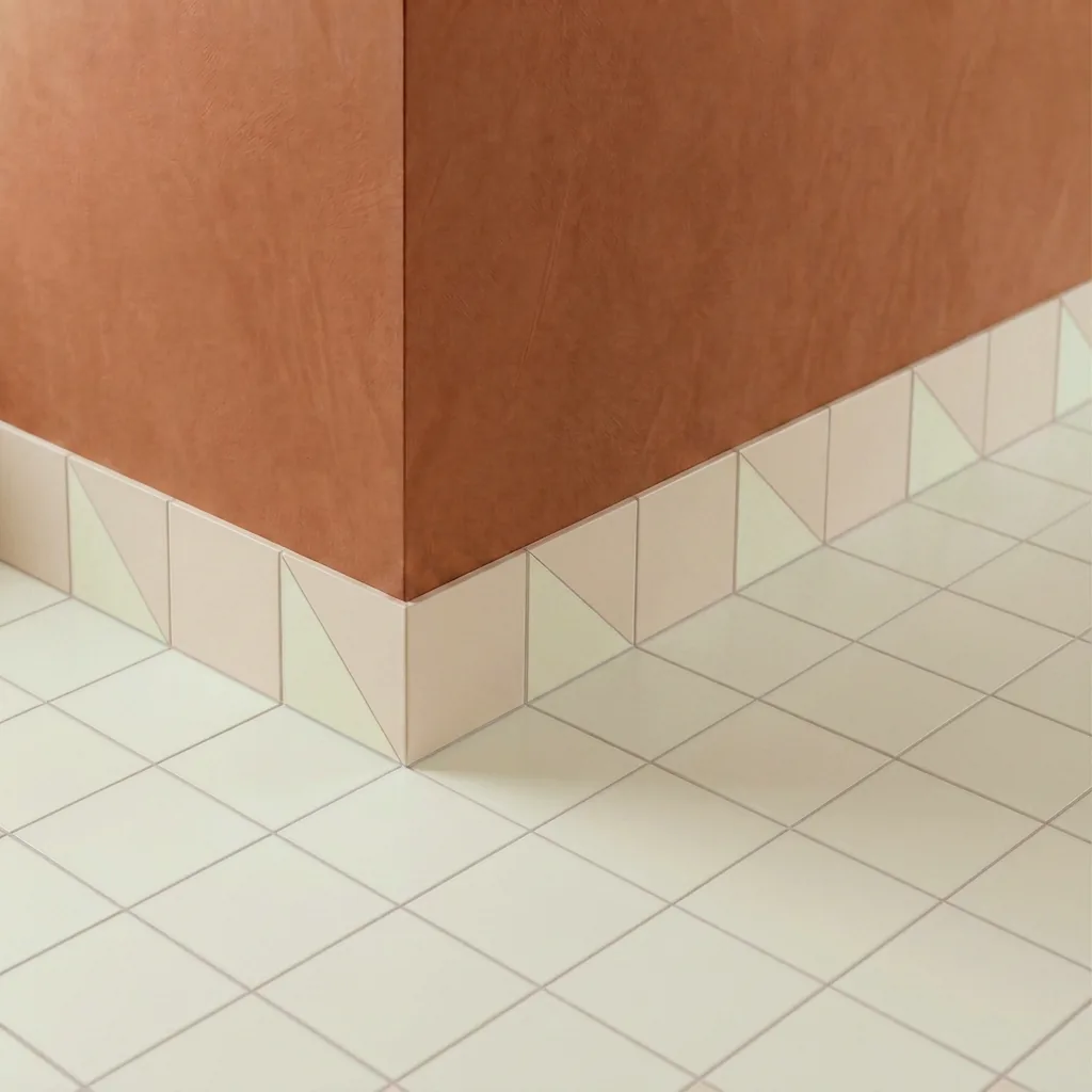 Azulejo Trigone Crema 10x10 Mantequilla Mate colocado como cenefa en un suelo
