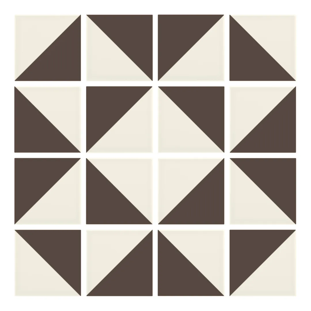 Patrón 3 de colocación de Azulejo Trigone Crema 10x10 Marrón Chocolate Mate