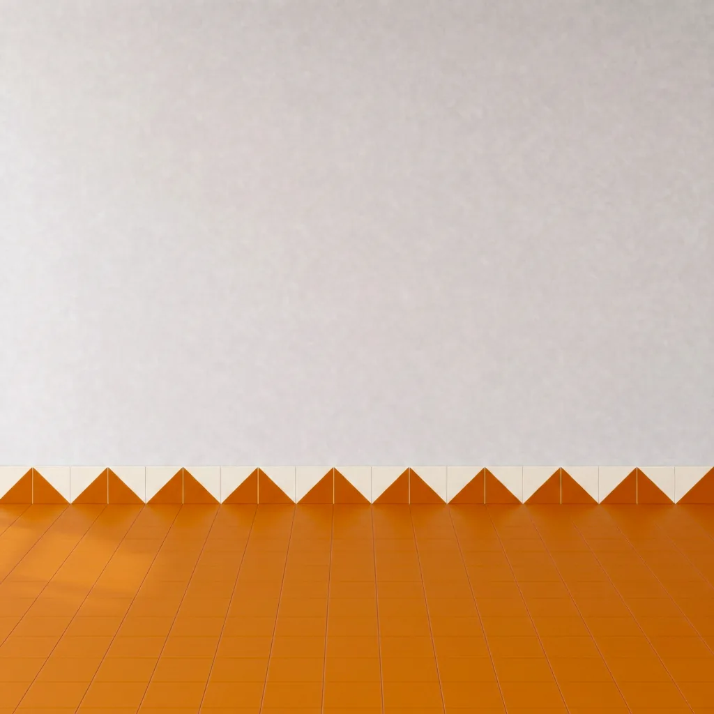 Azulejo Trigone Crema 10x10 Naranja Brillo formando una banda decorativa en una pared