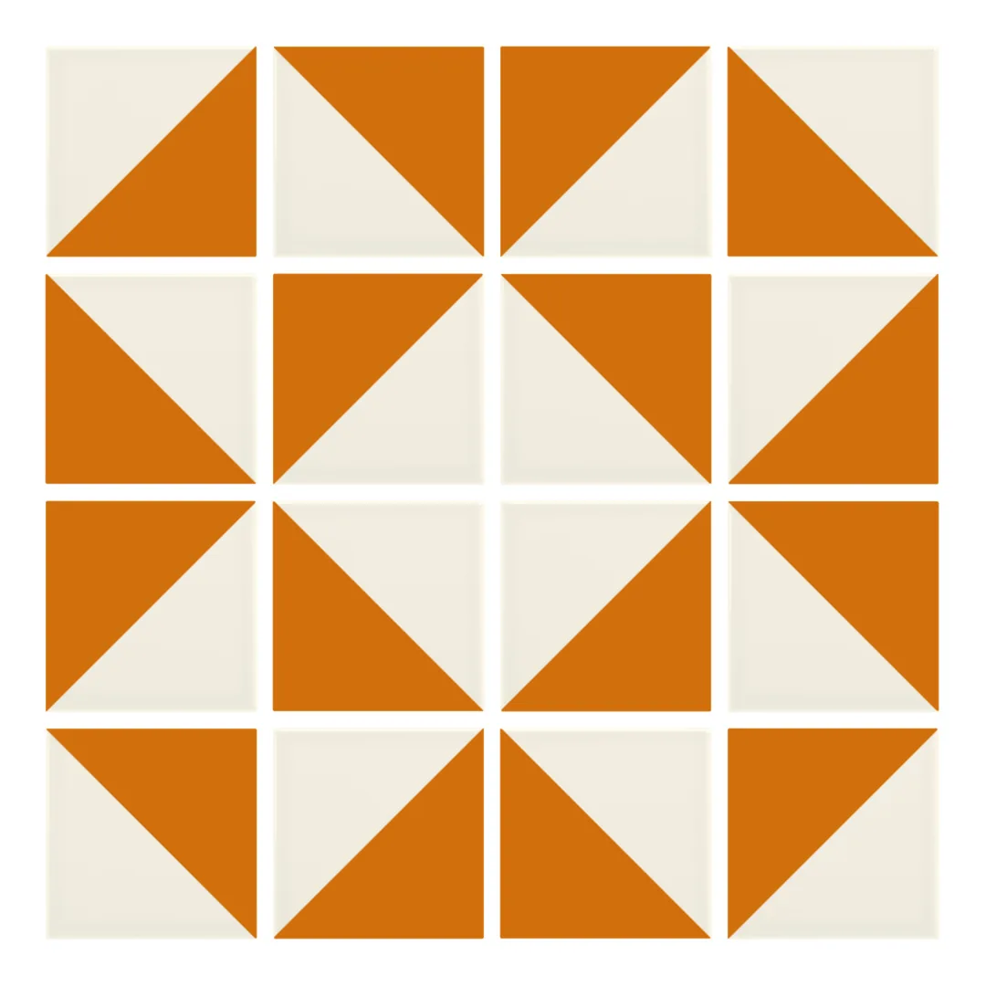 Patrón 3 de colocación de Azulejo Trigone Crema 10x10 Naranja Brillo