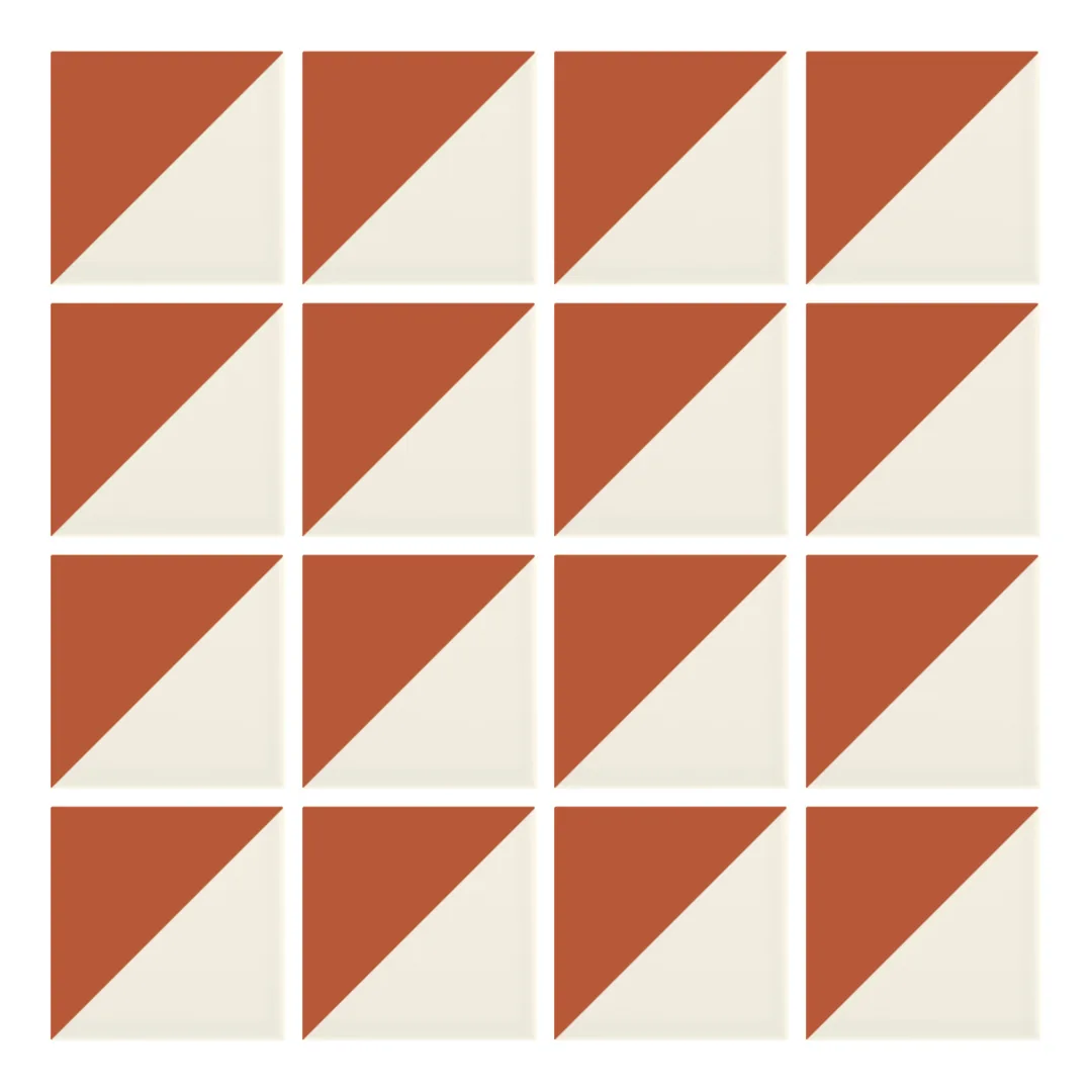 Patrón 1 de colocación de Azulejo Trigone Crema 10x10 Naranja Coral Mate