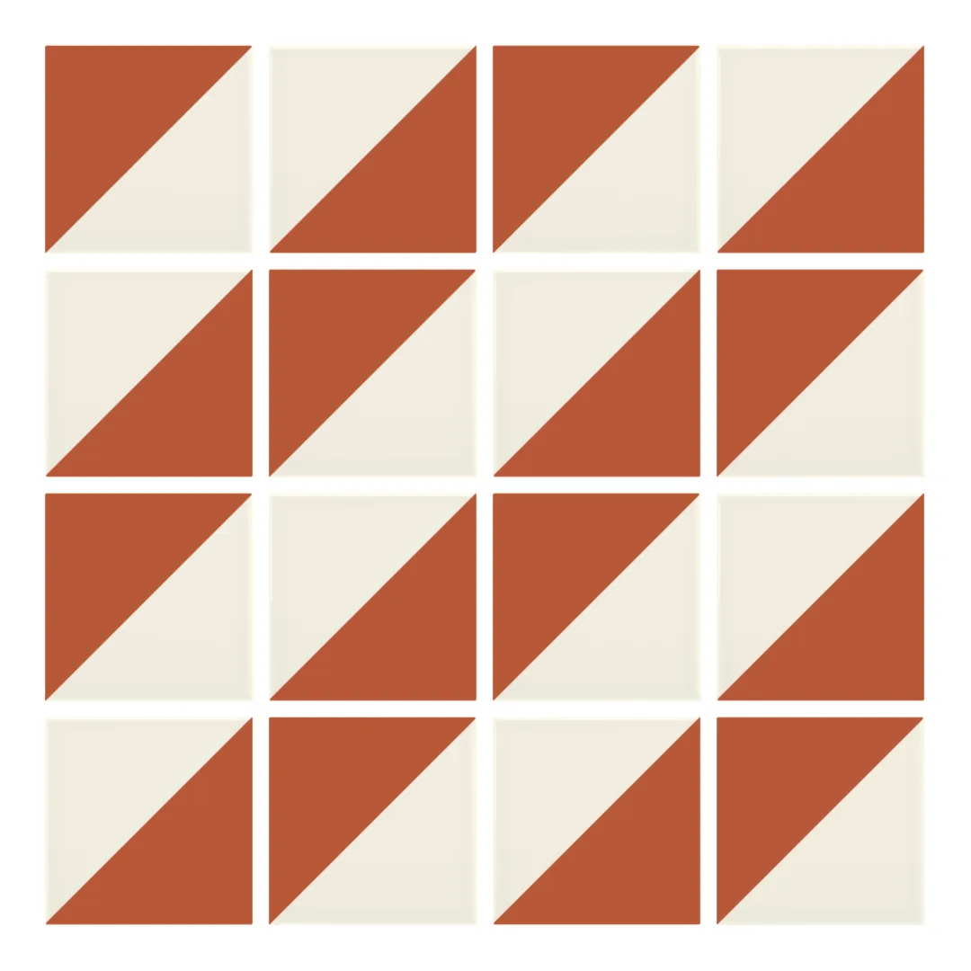 Patrón 2 de colocación de Azulejo Trigone Crema 10x10 Naranja Coral Mate