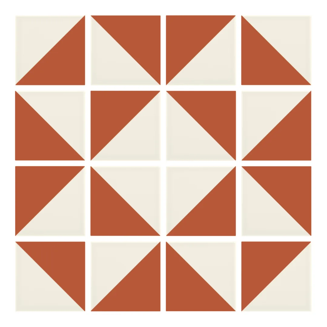 Patrón 3 de colocación de Azulejo Trigone Crema 10x10 Naranja Coral Mate